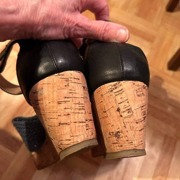 Women’s Aqua and yellow braided with black ankle strap enclosed cork 2 1/2 heel - Picture 12 of 12